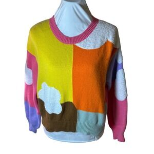 Vintage Embroidered Cloud Knit Sweater XS Pullover Dreamers by Debut Color Block